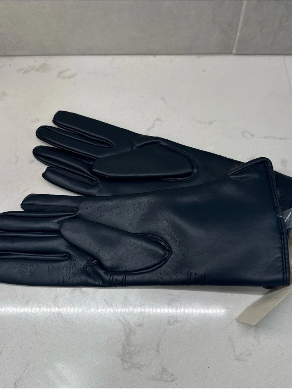 Vintage Corliss faux leather gloves rabbit fur lined NWT NEW navy blue
